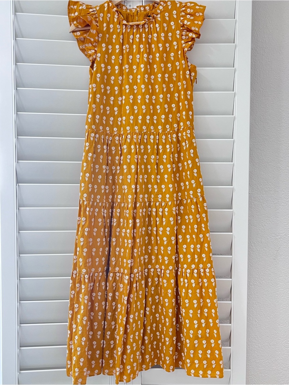 J.Crew Embroidered Floral Tiered Maxi Dress Mustard Yellow XXS
